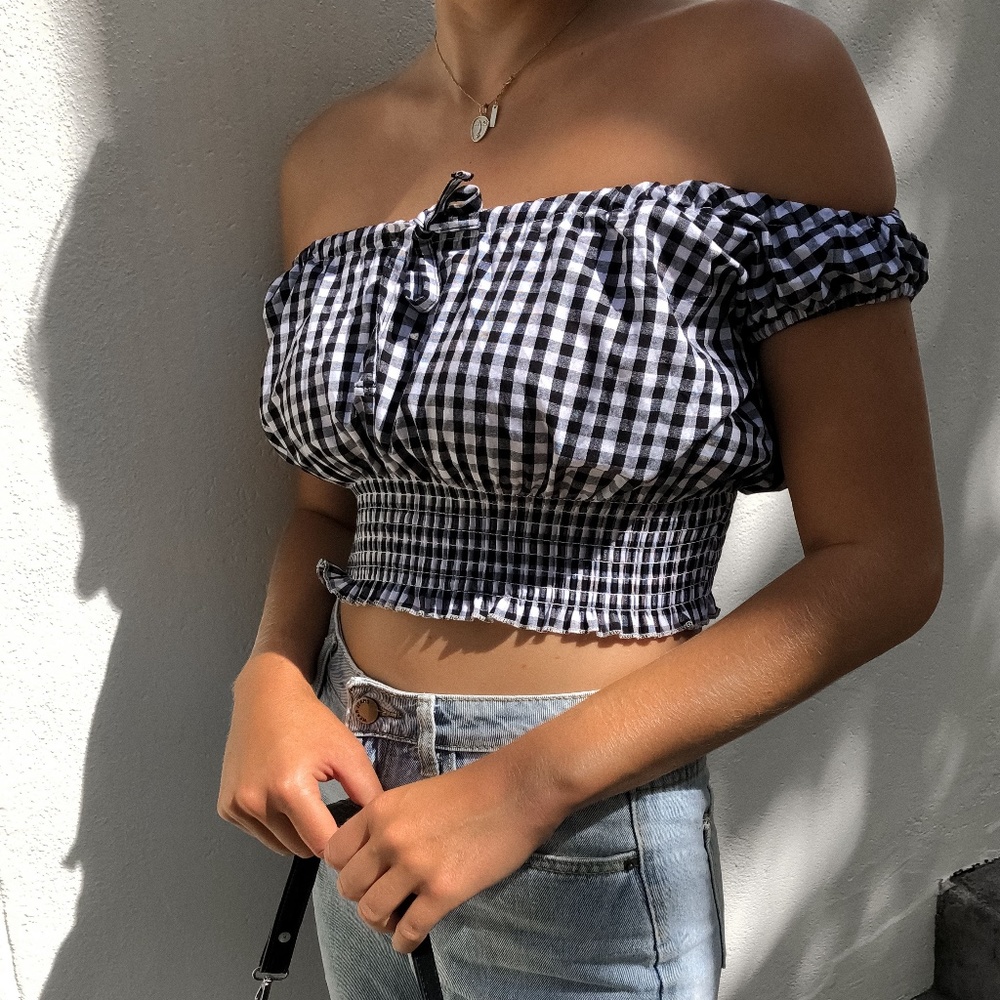 SHEKOU Gingham Top